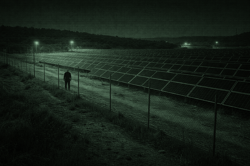 Solar plant perimeter at night